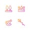 Set line Kite, Horse in saddle swing, Forest and Sand castle. Gradient color icons. Vector