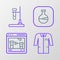 Set line Laboratory uniform, Chemical online, Test tube and flask and fire icon. Vector