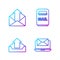 Set line Laptop with envelope, Upload inbox, Outgoing mail and Mail box. Gradient color icons. Vector