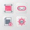 Set line Laptop with shield, Document protection, Gamepad and Paper scroll icon. Vector