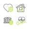 Set line Life insurance in hand, House with shield, and icon. Vector