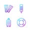 Set line Lifebuoy, Suitcase, Rubber flippers and Ice cream. Gradient color icons. Vector