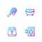 Set line Lift, Hotel booking calendar, Tennis racket with ball and Bathtub. Gradient color icons. Vector