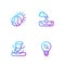 Set line Light bulb with leaf, Tornado, Global warming and Water problem. Gradient color icons. Vector