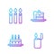 Set line Lighter, Cake with burning candles, Birthday cake candles and Cake. Gradient color icons. Vector