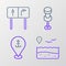 Set line Location with beach, anchor, Push pin and Road traffic sign icon. Vector