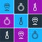 Set line Location cowboy, Gallows rope loop hanging and Canteen water bottle icon. Vector