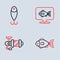 Set line Location fishing, Spinning reel for, Fish and Fishing lure icon. Vector