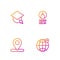 Set line Location on the globe, , Graduation cap and Create account screen. Gradient color icons. Vector