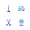 Set line Location golf sport club, Crossed, Golf and car. Gradient color icons. Vector