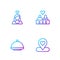 Set line Location with heart, Covered tray, Couple in love and . Gradient color icons. Vector