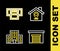 Set line Location with house, Garage, House and plan icon. Vector