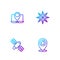 Set line Location with house, Satellite, Laptop location marker and Wind rose. Gradient color icons. Vector
