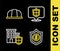 Set line Location shield, Shield with dollar, House and Worker safety helmet icon. Vector