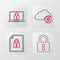 Set line Lock, Document and lock, Cloud computing and Laptop icon. Vector