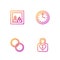 Set line Lock and heart, Wedding rings, Family photo and Clock. Gradient color icons. Vector