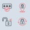 Set line Lock, Open padlock, and Password protection icon. Vector