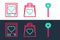 Set line Lollipop, Photo frames and hearts and Shopping bag with icon. Vector