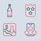 Set line Lottery ticket, Financial growth decrease, Online sports betting and Bottle of wine icon. Vector