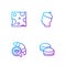 Set line Macaron cookie, Coffee cup with croissant, Cheese and French man. Gradient color icons. Vector