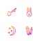 Set line Magic stone, Moon and stars, Spell and Rabbit with ears. Gradient color icons. Vector