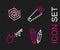 Set line Magic stone, Spell, Hand saw and Spider web icon. Vector