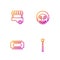 Set line Magic wand, Circus ticket, Fast street food cart and Clown head. Gradient color icons. Vector
