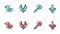 Set line Magic wand, Rubber duck, Slingshot and Whirligig toy icon. Vector