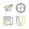 Set line Magnet, Certificate template, Clock and Paper airplane icon. Vector