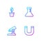 Set line Magnet, Microscope, Plant in pot and Test tube and flask. Gradient color icons. Vector
