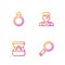 Set line Magnifying glass, Diamond engagement ring box, and Jeweler man. Gradient color icons. Vector