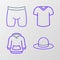 Set line Man hat, Hoodie, T-shirt and Cycling shorts icon. Vector