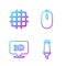 Set line Marker pen, Speech bubble with text 3D, Grid graph paper and Computer mouse. Gradient color icons. Vector