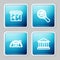 Set line Market store, Search house, Warehouse and Museum building icon. Vector