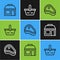 Set line Market store, Steak meat and Shopping basket icon. Vector