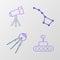 Set line Mars rover, Satellite, Great Bear constellation and Telescope icon. Vector