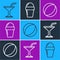 Set line Martini glass, Beach ball and Ice cream in waffle cone icon. Vector