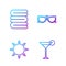 Set line Martini glass, Sun, Towel stack and Glasses. Gradient color icons. Vector
