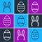 Set line Mask with long bunny ears, Easter egg and Easter egg icon. Vector
