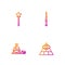 Set line Masons, Witch cauldron and magic stone, Magic wand and . Gradient color icons. Vector