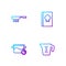 Set line Measuring cup, Cooking pot, Frying pan and Cookbook. Gradient color icons. Vector