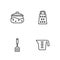 Set line Measuring cup, Spatula, Cooking pot and Grater icon. Vector