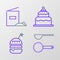 Set line Measuring spoon, Burger, Cake and Flour pack icon. Vector