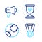 Set line Medal with baseball ball, Baseball, Award cup and Megaphone icon. Vector