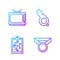 Set line Medal, Planning strategy, Retro tv and Whistle. Gradient color icons. Vector