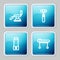 Set line Medical dental chair, Neurology reflex hammer, Inhaler and Stretcher icon. Vector