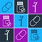 Set line Medicine pill or tablet, Crutch or crutches and Medicine bottle and pills icon. Vector