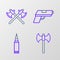 Set line Medieval axe, Bullet, Pistol or gun and Crossed medieval axes icon. Vector