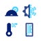 Set line Meteorology thermometer, Sun and snowflake and Rainbow with sun icon. Vector