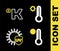 Set line Meteorology thermometer, UV protection and Kelvin icon. Vector